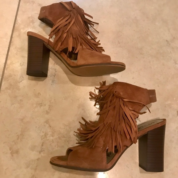 NWOB Sam Edelman Brown Fringe 3inch Heeled Shoes - Picture 2 of 6